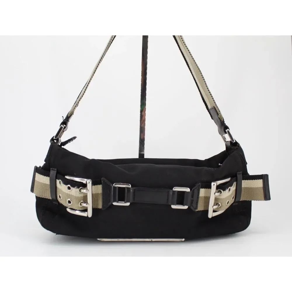 DKNY Y2K Belt Bag Purse Black Nylon Buckles Club Wear Double Canvas Handle